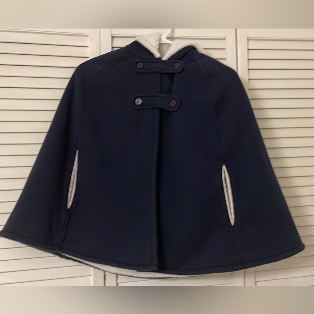 Girl's Land's End Fleece Hooded Poncho Cape Navy Blue Size M (10/12)
